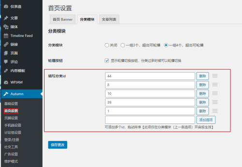 Autumn Pro主题首页添加分类