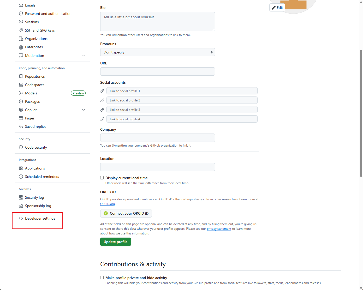 github Developer Settings