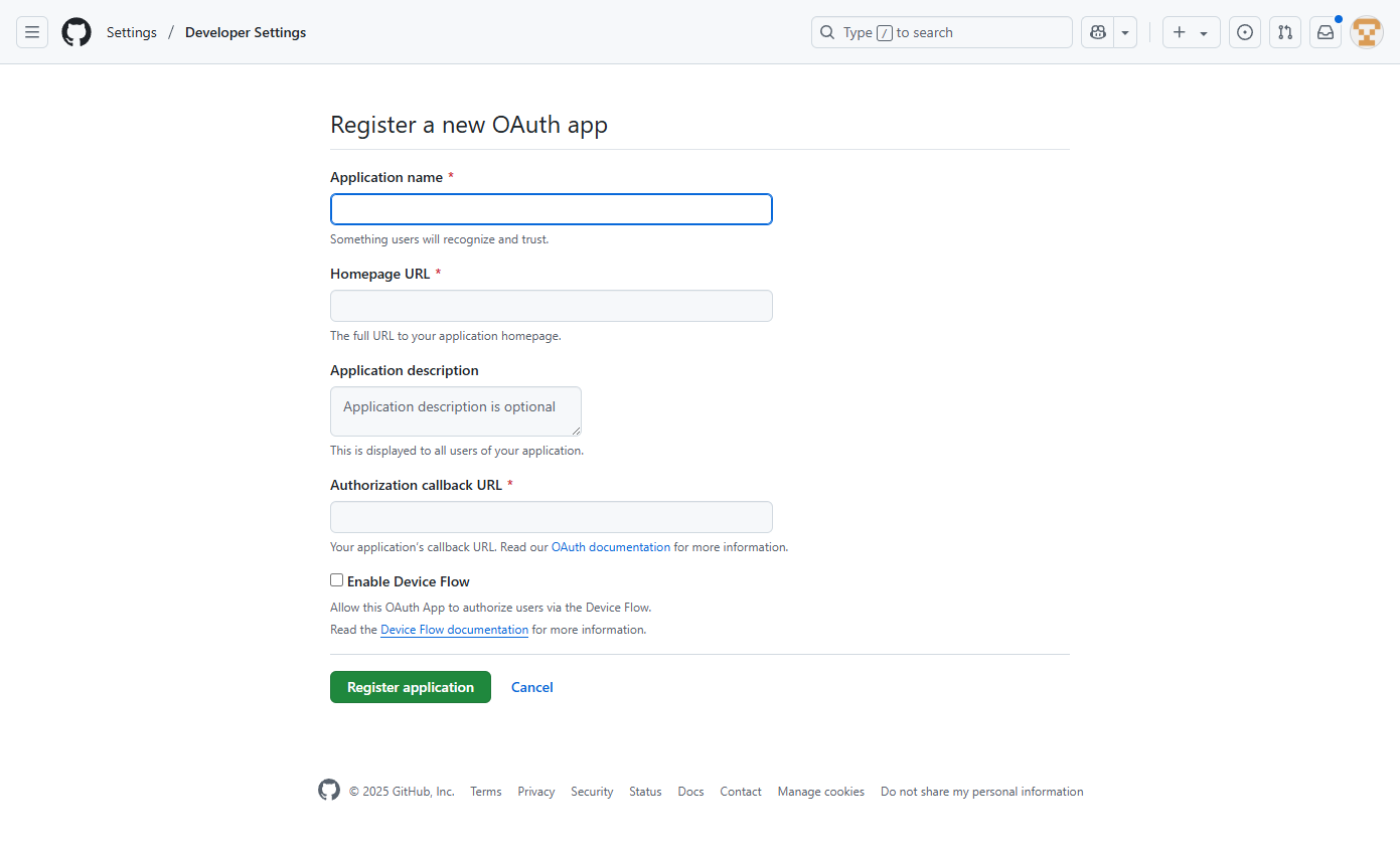 New OAuth App