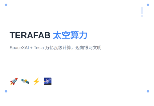马斯克最新动态：SpaceXAI + Tesla TERAFAB 项目目标是每年万亿瓦算力